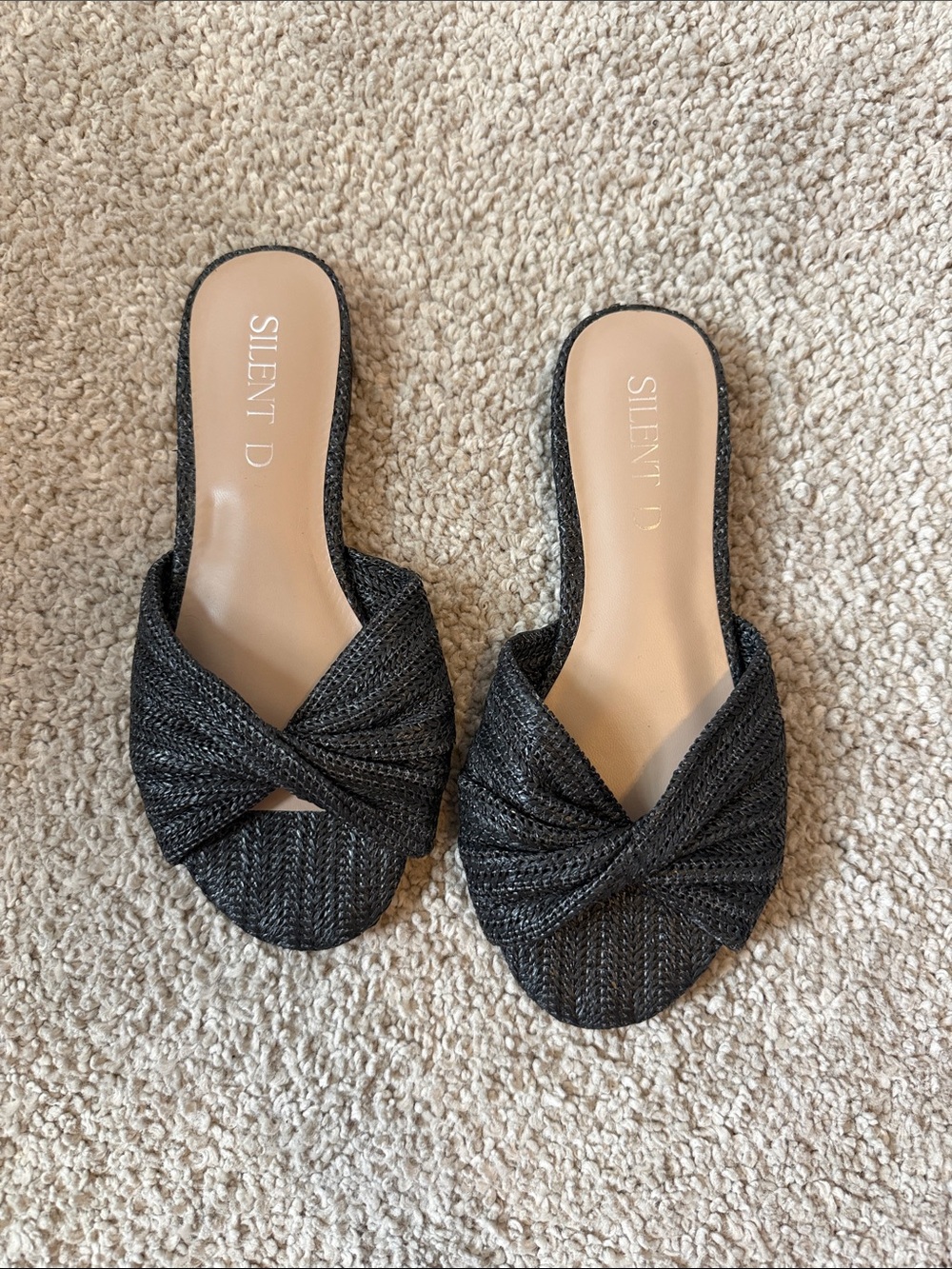 Silent D Black Twisted-Knit Slide Mules